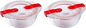 Pyrex Microwave Safe Classic Round Glass Dish with Vented Lid 0.35L (Pack of 2)