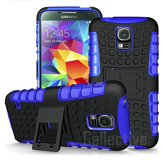 GRENADE GRIP RUGGED SKIN HARD CASE COVER KICK STAND FOR SAMSUNG GALAXY S5 S V At&t, Verizon, T-mobile, Sprint- (Blue)