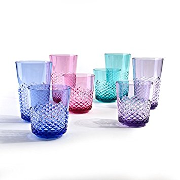 Cupture Diamond Plastic Tumblers BPA Free, 24 oz / 14 oz, 8-Pack (Assorted Colors)