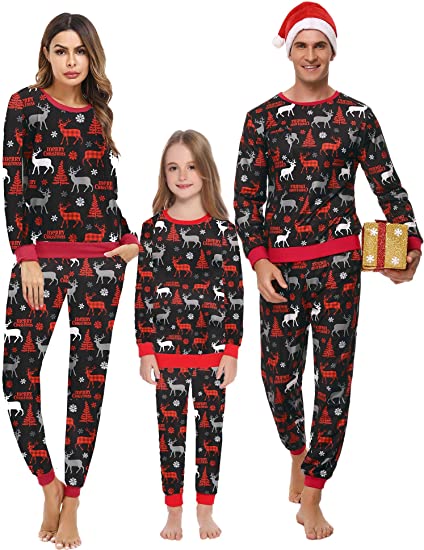 Aibrou Christmas Family Pajamas Matching Sets Long Sleeve Top and Pants Pjs Sleepwear