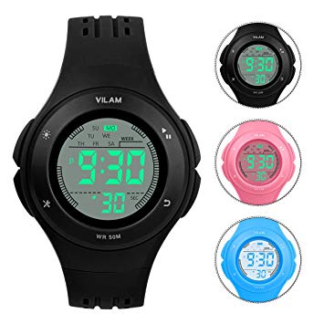 PERSUPER Kids Watch Waterproof Children Electronic Watch - Lighting Watch 50M Waterproof for Outdoor Sports,LED Digital Stopwatch with Chronograph, Alarm, Child Wrist Watch for Boys, Girls (Black)