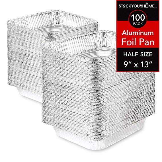 Aluminum Pans 9x13 Disposable Foil Baking Pans (100 Pack) - Half Size Steam Table Deep Pans - Tin Foil Pans Great for Cooking, Heating, Storing, Prepping Food