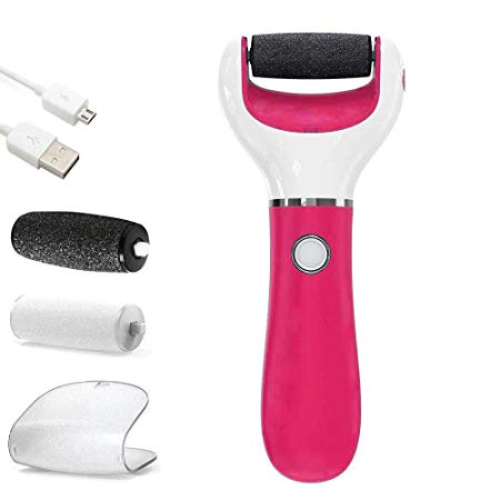 Foot Scrubber Electric Callus Remover, Rechargeable Foot File Hard Skin Remover Pedicure Tools for Feet Electronic Callus Shaver Pedicure kit for Cracked Heels and Dead Skin with 2 Roller Heads Pink