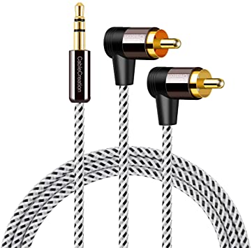 3.5mm to RCA Cable,CableCreation 6 feet 3.5mm Male to Angle 2RCA Male Auxiliary Stereo Audio Y Splitter Gold-Plated for Smartphones, MP3, Tablets, Speakers,Home Theater,HDTV,2m