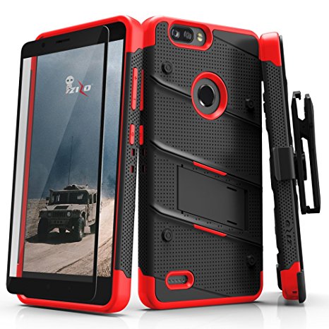 ZTE Blade Z Max Case, Zizo [Bolt Series] w/ FREE [ZTE Blade Z Max Screen Protector] Kickstand [12 ft. Military Grade Drop Tested] Holster - ZTE Z982