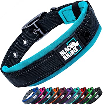 Black Rhino - The Comfort Collar Ultra Soft Neoprene Padded Dog Collar for All Breeds - Heavy Duty Adjustable Reflective Weatherproof (Medium, Sport Blue/Bl)