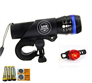 AOR Power® Bright LED Bicycle Lights- Tools-free Installation in Seconds - The Best Headlight Compatible With: Mountain & Kids & Street Bicycles (Black with Blue Band)