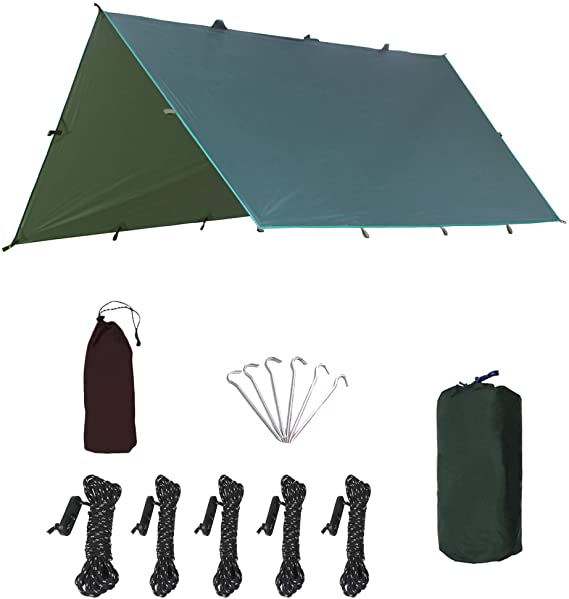 HIKEMAN Camping Tent Tarp Shelter 3m x 3.2m/4.5m x 5.5m Lightweight Waterproof Windproof PU3000mm Anti UV with 6 Aluminium Stakes 5 Ropes and Carrying Bag for Snow Sunshade for Camping Outdoor