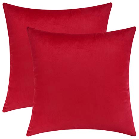 Mixhug Set of 2 Cozy Velvet Square Decorative Throw Pillow Covers for Couch and Bed, Red, 18 x 18 Inches