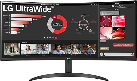 LG UltraWide Curved Monitor 34WR50QC, 34 inch, 1440p, 100Hz, 5ms GtG, VA Display, HDR 10, AMD FreeSync compatible, Smart Energy Saving, Displayport, HDMI