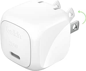 Belkin BoostCharge 20W Cubic Wall Charger, USB-C Power Delivery Fast Charging for Apple iPhone 15, 15 Plus, 15 Pro, 15 Pro Max, 14, 14 Pro, 14 Pro Max, Samsung Galaxy S24, iPad, AirPods & More - White