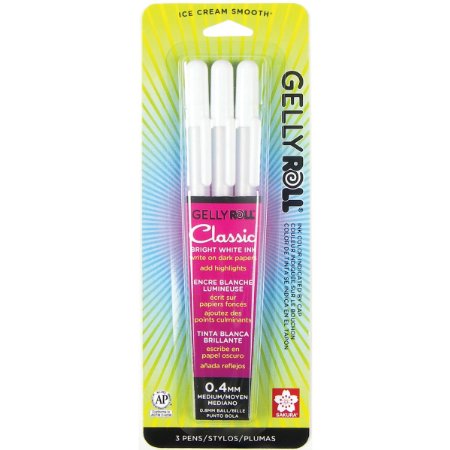 Sakura 37488 3-Piece Gelly Roll Blister Card Medium Point Gel Ink Pen Set, White