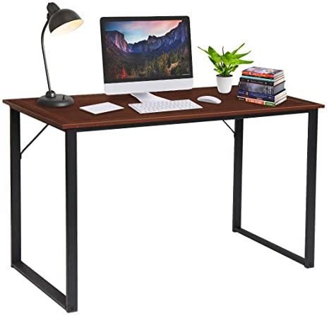 Computer Desk 47", KingSo Study Desk for Home Office Modern Simple Design PC Laptop Desk, Wood Sturdy Writing Table, Metal Frame Study Desk,(Teak)