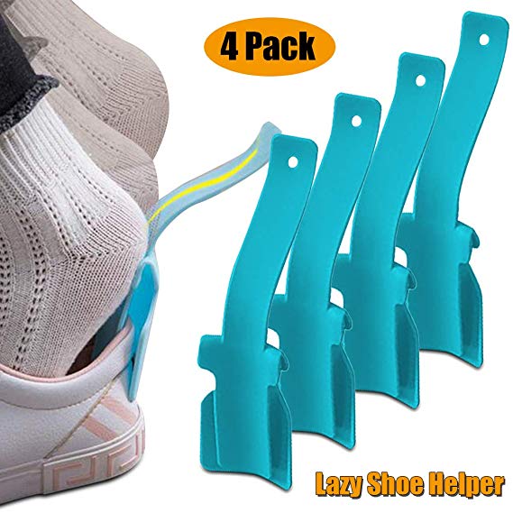 Lazy Shoe Helper, Portable Sock Slider - Handled Shoe Horn - Shoe Lifting Helper Easy on Easy Off,Yoruii Plastic Shoehorn - One Size Fits for All Shoe (4PCS Blue)…