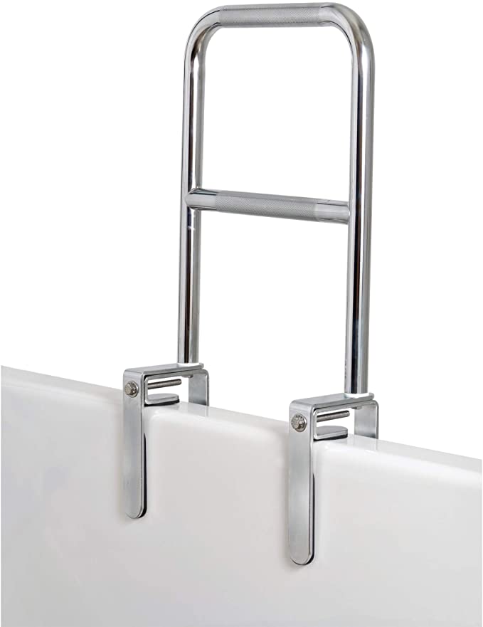 Carex Dual Level Bathtub Rail with Chrome Finish - Bathtub Grab Bar Safety Bar For Seniors and Handicap - For Assistance Getting In and Out of Tub, Easy to Install on Most Tubs