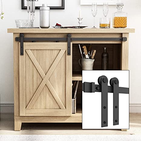 SMARTSTANDARD 3FT Super Mini Cabinet Sliding Barn Door Hardware Kit -Smoothly and Quietly -for TV Stand, Closet, Window -Fit 18" Wide Door Panel -I Shape Hanger (NO Cabinet)