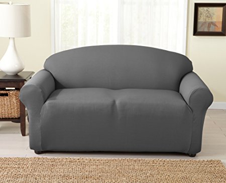 Dawson Collection Basic Strapless Slipcover. Form Fit, Slip Resistant, Stylish Furniture Shield / Protector Featuring Lightweight Twill Fabric. By Home Fashion Designs Brand. (Loveseat, Grey)