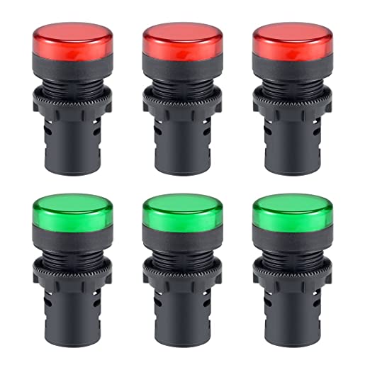 uxcell 6Pcs Red Green Indicator Light AC/DC 24V, 22mm Panel Mount, for Electrical Control Panel, HVAC, DIY Projects