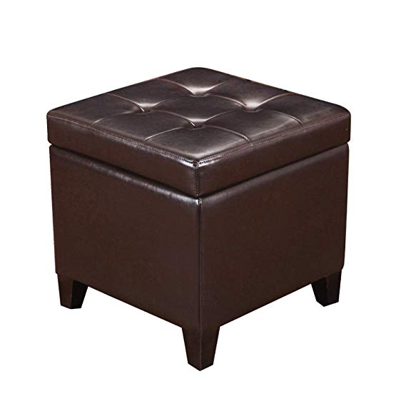 Joveco Brown Bonded Leather Button Tufted Small Square Storage Ottoman (Brown)