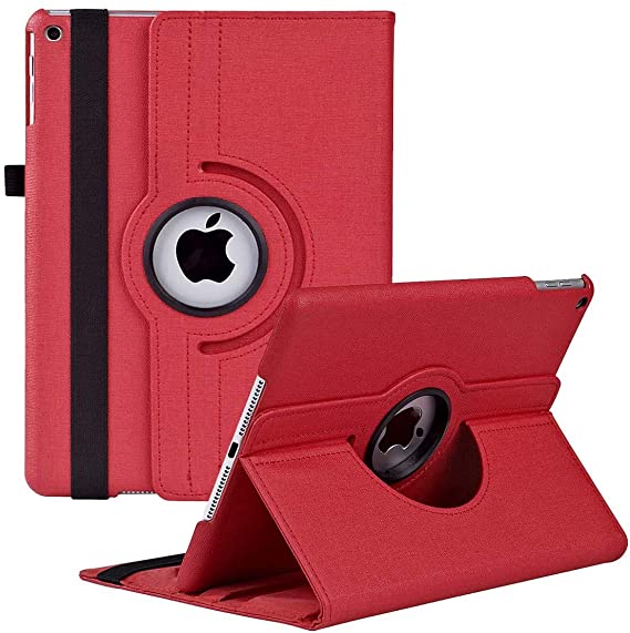 iPad Mini 1/2/3 Case 360 Degree Rotating Stand Case Cover with Auto Sleep/Wake Feature Smart Fashionable Denim Fabrics Cover for iPad Mini 3 case/ipad Mini 2 case/ipad Mini 1 case(Red-NZ)