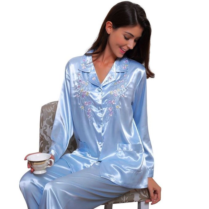 Womens Silk Satin Pajamas Set Sleepwear Loungewear XS~3XL Plus__Gifts__7-12days to USA