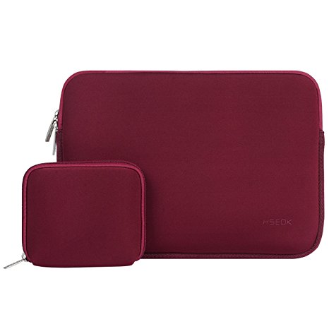 HSEOK Laptop Sleeve, Waterproof Neoprene Case Bag Cover for 12.9 iPad Pro / 13 -13.3 Inch Laptop / MacBook Air / MacBook Pro with Small Case for MacBook Charger or Magic Mouse, Wine Red