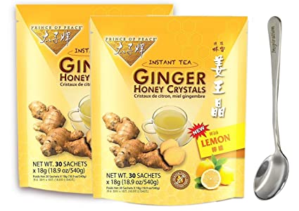 Instant Lemon Ginger Honey Crystals 19oz/540g (30 sachets) With FREE Gift Logo Steel Fork (2-Pack)