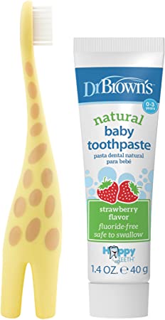 Dr. Brown's Infant-to-Toddler Toothbrush, Giraffe & Strawberry Toothpaste Set