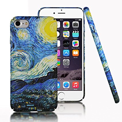 iPhone 7 Case,CLOUDS [Famous Paiting Series] Smooth Premium Durable Hard PC Funny 3D Flowing oil painting case with a free screen protector-The Starry Night Van Gogh