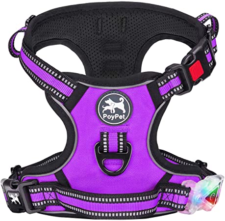 PoyPet No Pull Dog Harness, No Choke Front Lead Dog Reflective Harness, Adjustable Soft Padded Pet Vest with Easy Control Handle for Small to Large Dogs