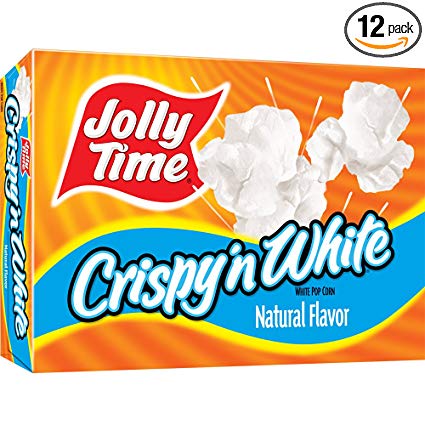 Jolly Time Crispy 'n White - Natural Light & Fluffy Whole Grain Microwave Popcorn, 3-Count Boxes (Pack of 12)