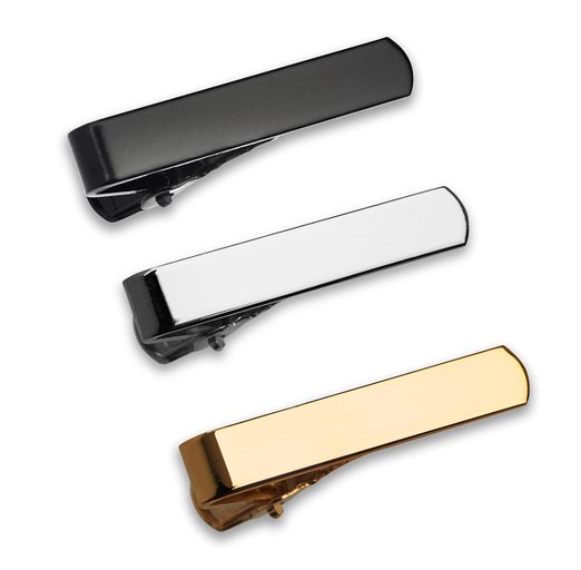 3 Pc Tie Bar Clip Set 1.1 Inch for Very Trendy Skinny Ties, Silver, Gold Tone and Black