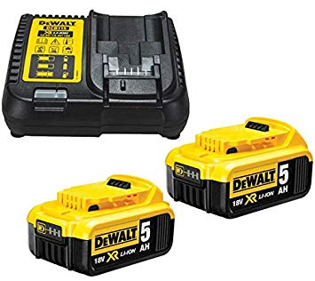 DEWALT B DCB184 5.0ah 18v XR Lithium Ion Battery Twin Pack   DCB115 Charger, Yellow