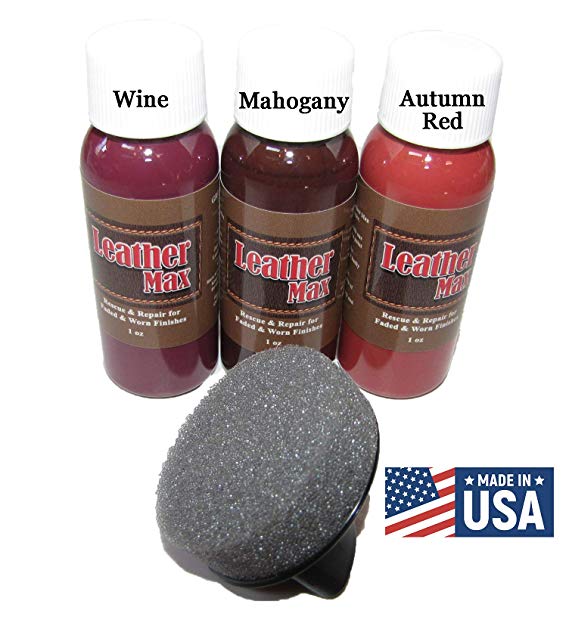 Leather Max Quick Blend Refinish and Repair Kit, Restore, Recolor & Repair / 3 Color Shades to Blend with/Leather Vinyl Bonded and More (Wine Mix)