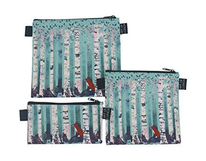 Reusable Sandwich & Snack Baggies by ART OF LUNCH - Set of 3 Designer Sandwich Bags, Art Supply Bags, Makeup Bags. Design by Michelle Li Bothe (Germany) - Birches