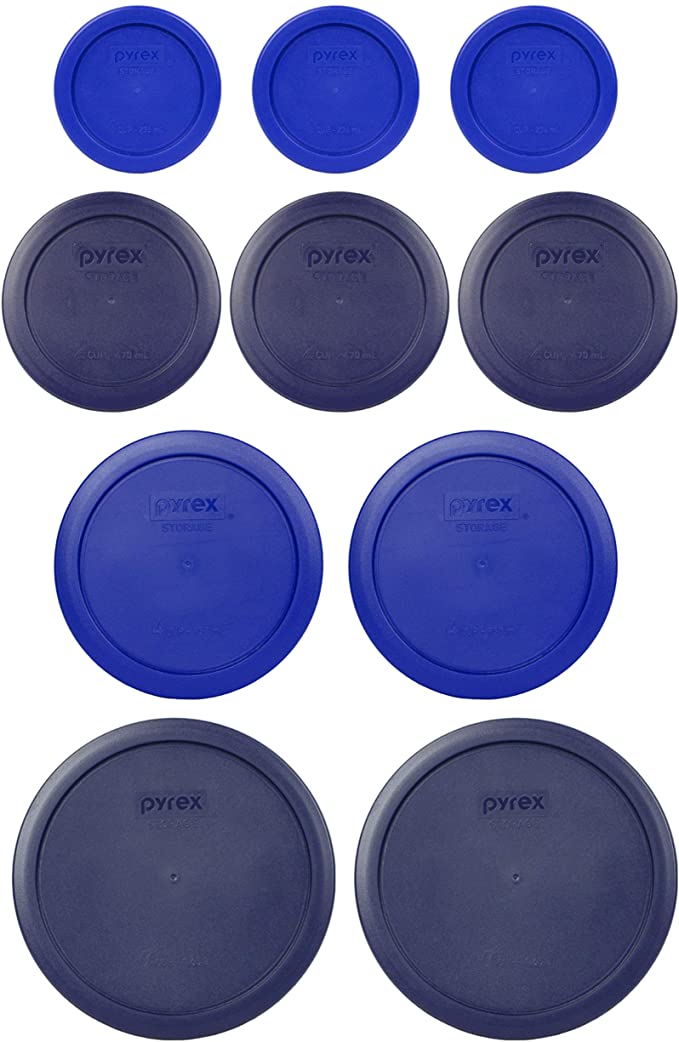 Pyrex (2) 7402-PC 6/7 Cup Blue (2) 7201-PC 4 Cup Cadet Blue (3) 7200-PC 2 Cup Blue (3) 7202-PC 1 Cup Cadet Blue Replacement Food Storage Lids