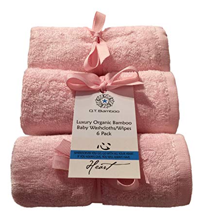 Bamboo Washcloths Face Towels for Sensitive Skin Great for Baby or Adult 6 Pack (Pink)
