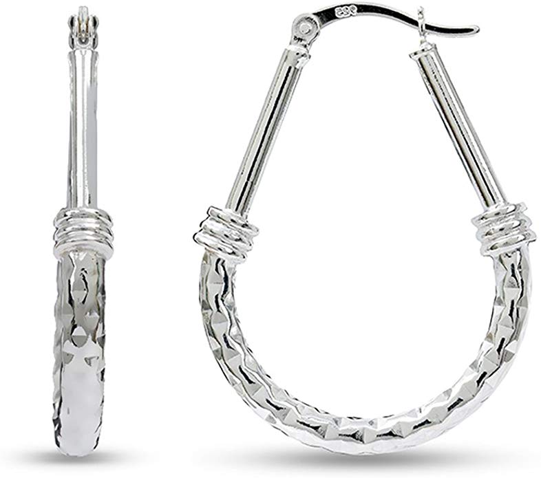 LeCalla Sterling Silver Jewelry Italian Design Drop Shape Hoop Earrings for Women