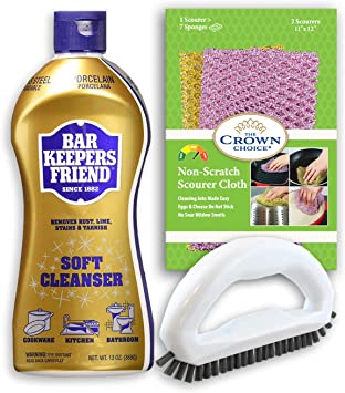 BAR Keepers Friend Soft Cleanser with Grout Brush and Non Scratch Scouring Cloth