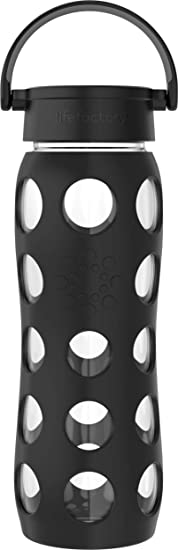 Lifefactory 22-Ounce BPA-Free Glass Water Bottle with Classic Cap and Protective Silicone Sleeve, Onyx