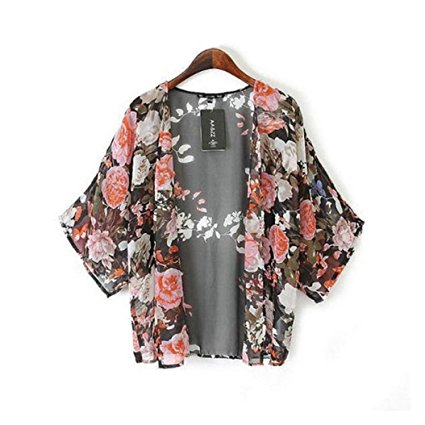 Coromose Vintage Floral Loose Shawl Kimono Boho Chiffon Cardigan Coat
