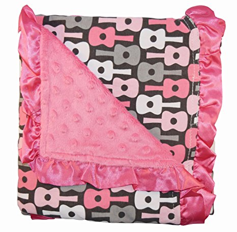 Unique Baby Trendy Blanket with Satin Ruffle Edges Guitar Print