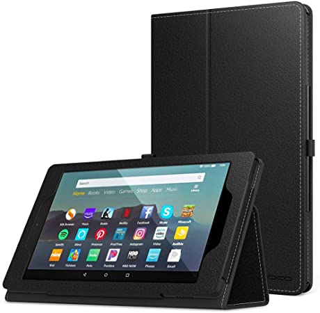 MoKo Case Fits Kindle Fire 7 Tablet (9th Generation, 2019 Release), Premium PU Leather Slim Folding Stand Shell Multiple Viewing Angles Cover with Auto Wake/Sleep - Black