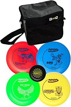 Innova Disc Golf Set with 4 Discs and Starter Disc Golf Bag – DX Distance Driver, Fairway Driver, Mid-Range, Putter and Mini Marker Disc