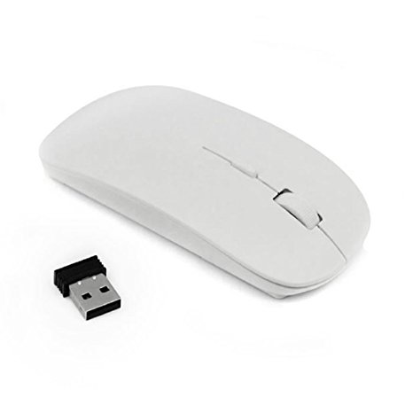 Perman Slim 2.4 GHz Optical Wireless Mouse Mice with USB Receiver for Macbook Computer PC Laptop Gamer White