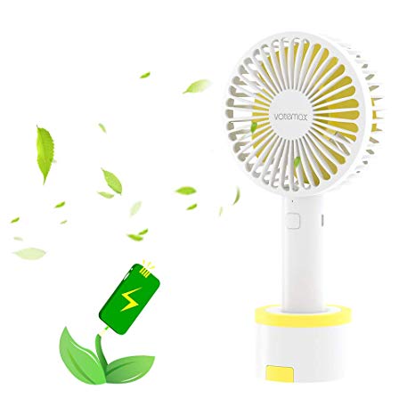 Mini Handheld Fan,Vatemax Rechargeable 2600mAh Personal Fan 3 Speeds Portable Fan Strong Airflow Desktop Fan with Base Plus 6ft USB Cable for Home,Office,Travel,Outdoor,Disney,Football Game Use(White)