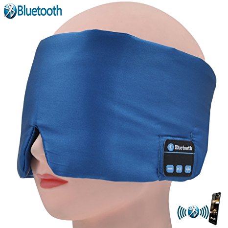 FULLLIGHT TECH Soft Touch Silky Sleep Mask with Ultra Thin Stereo Speakers Lightweight Bluetooth Sleeping Headphones Eye Mask for Travel Sleep Aid (Blue)