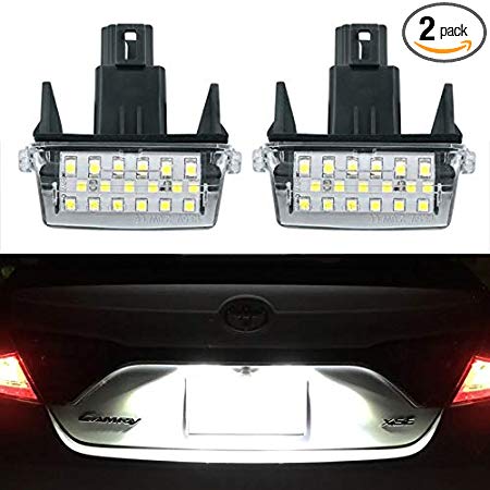 GemPro 2Pcs LED License Plate Light Lamp Assemly For Toyota Camry Yaris Corolla Prius Verso-s, Powered by 18SMD Xenon White LED Lights