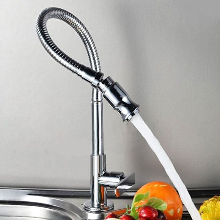VANRA Stainless Steel Kitchen Sink Faucet Pull Down Single Handle Arbitrary Rotating Wet Bar Lavatory Faucet Tap with Flexible Gooseneck (Chrome Finish)