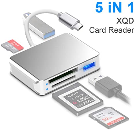 【Upgraded Version】 XQD SD Card Reader, USB C 3.0 XQD Card Adapter Read & Write for XQD, SD/TF Card, Dual USB 3.0 Port for Type C Laptop&Device with USB C OTG Function, Support Windows/Mac OS System